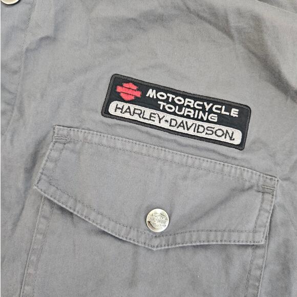 Vintage Harley Davidson Gray Snap Front Wolf Embroidered Long Sleeve Medium - Picture 6 of 8